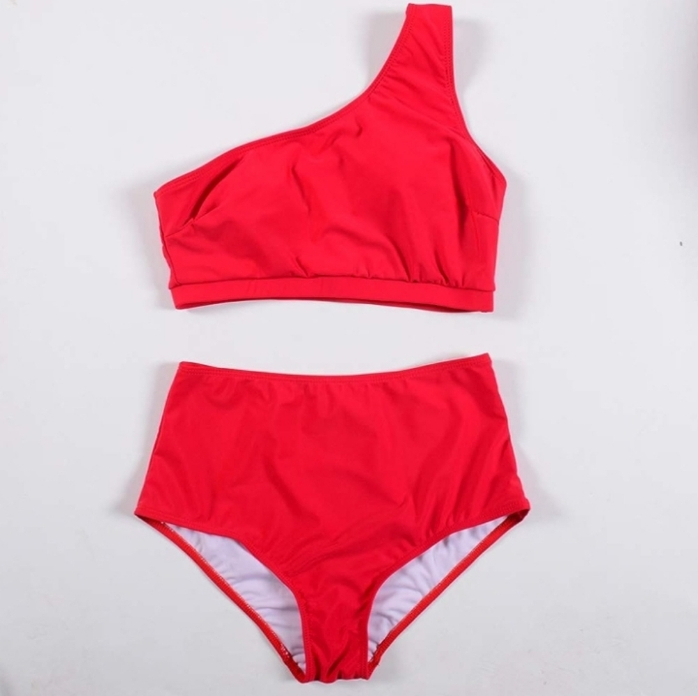 One Shoulder Swimsuit High Waisted Bikini Set Size S - Picture 2 of 5